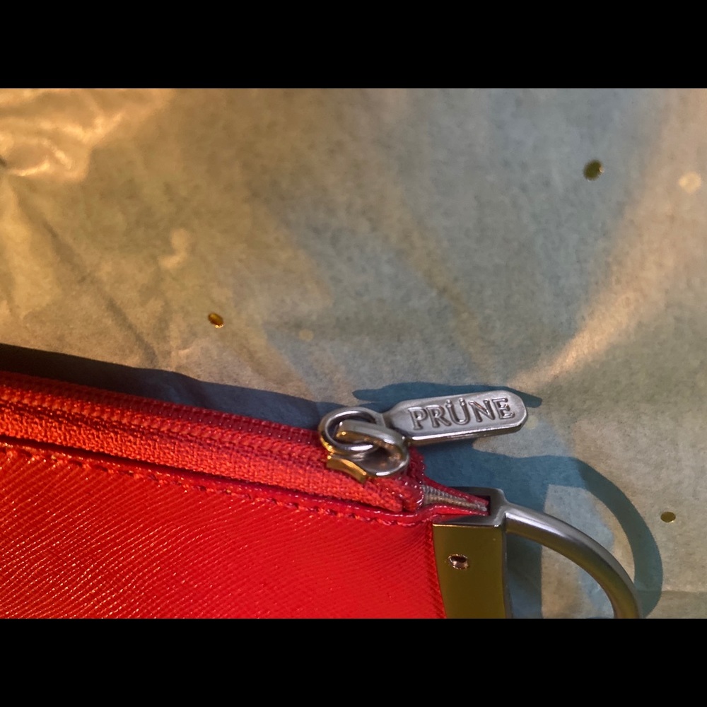 PRUNE Frm ARGENTINA SAFFIANO LEATHER RED ORANGE CLUTCH Wristlet RARE NWOT LUX - Picture 7 of 9